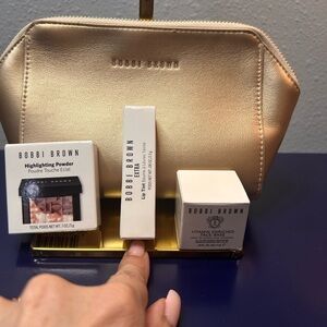 Bobbi Brown Gold Cosmetic Bag with Makeup Set